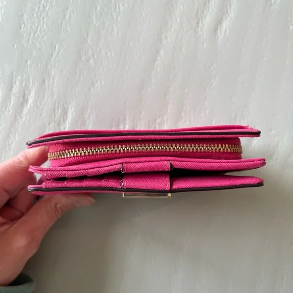 Kate Spade Laurel Way Cara Bifold Crossgrain Leather Wallet Pink - Picture 3 of 15